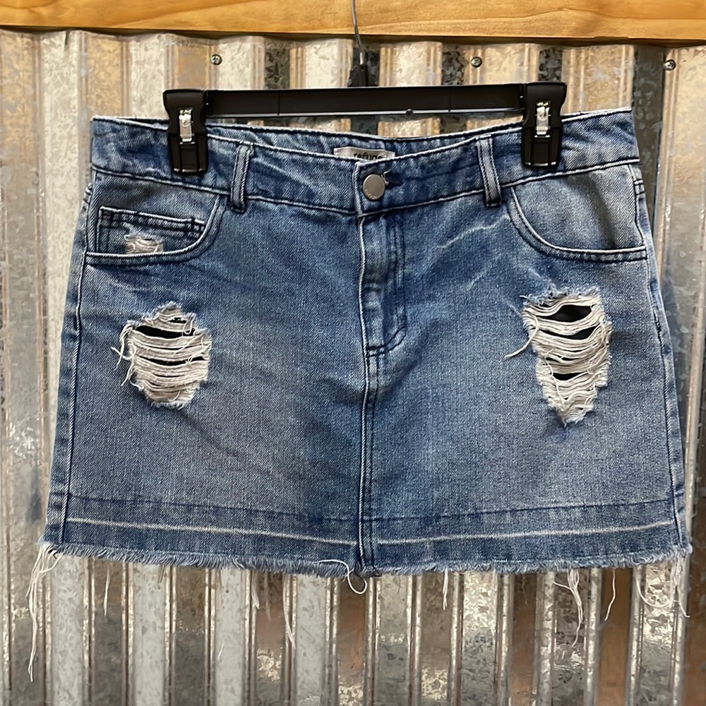 Refuge denim distressed skirt